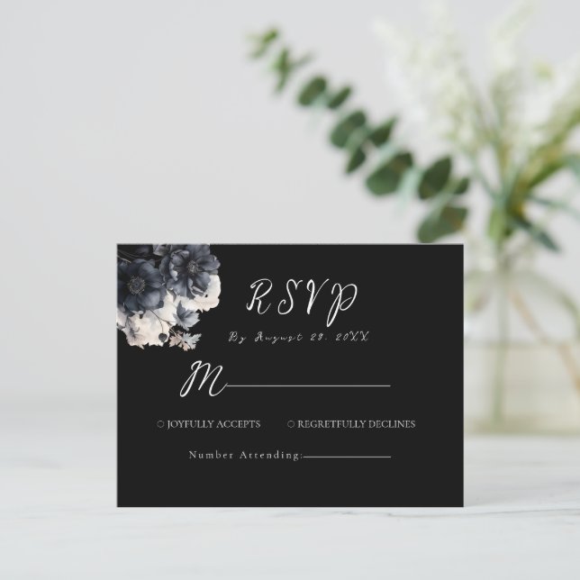 Gothic Dark Halloween Wedding Black RSVP  Postcard (Standing Front)
