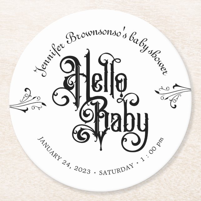 Gothic Dark Hello Baby  Round Paper Coaster (Front)