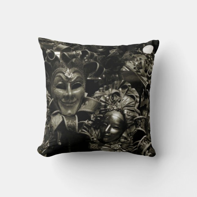 Gothic Dark Masquerade Masks Black and White Cushion (Front)