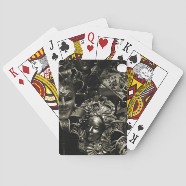 Gothic Dark Masquerade Masks Black and White Playing Cards (Back)