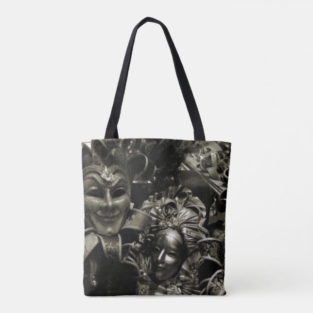Gothic Dark Masquerade Masks Black and White Tote Bag (Back)