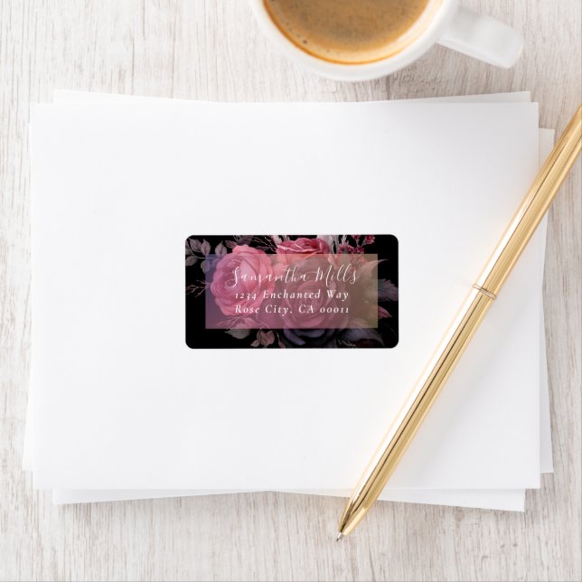 Gothic Dark Moody Floral Rose Wedding Label (Insitu)