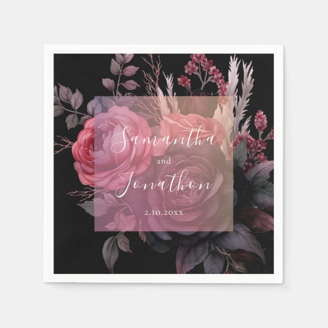 Gothic Dark Moody Floral Rose Wedding Napkin (Front)