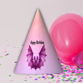 Gothic Dark Pink Flying Spooky Birthday Bat Party Hat
