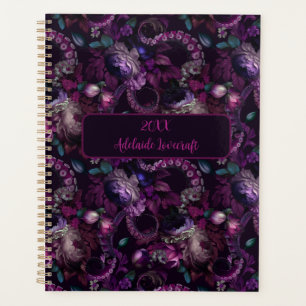 Gothic Dark Pink Tentacle With Flower Personalised Planner
