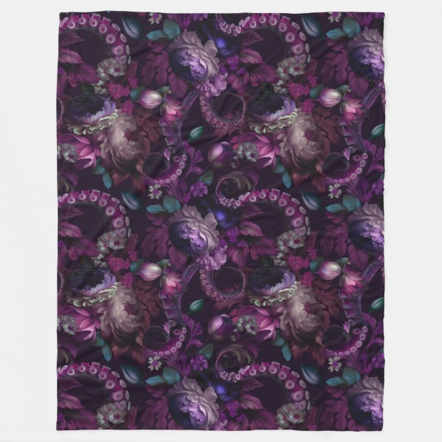 Gothic Dark Pink Tentacle With Flowers  Fleece Blanket (Front)