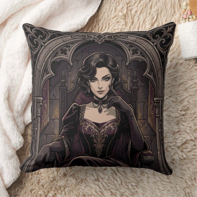 Gothic Dark Queen Vampire Royalty Fantasy Portrait Cushion (Blanket)