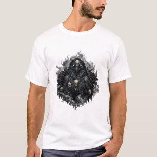 Gothic Dark Raven and Skulls Graphic Art T-Shirt