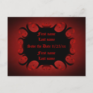 Gothic dark red and black swirls Save the Date Postcard