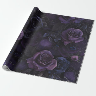 Gothic Dark Romance Purple Roses Wrapping Paper