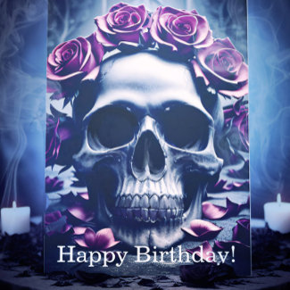 Gothic Dark Rose & Skull Birthday Card