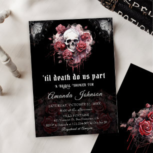 Gothic Dark Rose Skull Halloween Bridal Shower Invitation