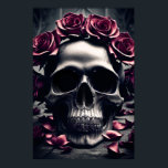 Gothic Dark Rose & Skull Poster<br><div class="desc">A dark and gothic painting of a human skull surrounded by pale gothic roses and petals,  featuring a creepy desaturated gothic atmosphere and otherworldly atmosphere,  this gothic poster is perfect for lovers of dark gothic skulls and dark romantic gothic flowers and roses.</div>