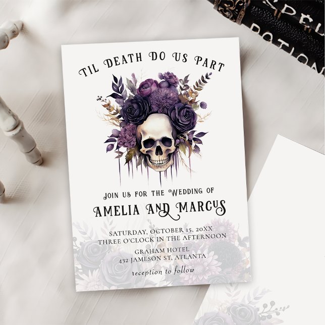 Gothic Dark Skull Floral Halloween Wedding Invitation (Creator Uploaded)