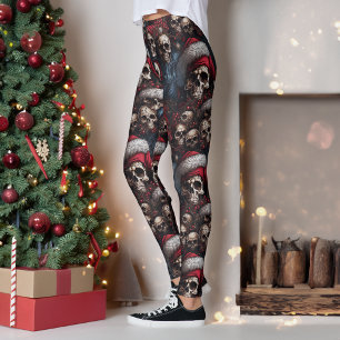 Gothic Dark Skulls Santa Hats Gothmas Christmas  Leggings