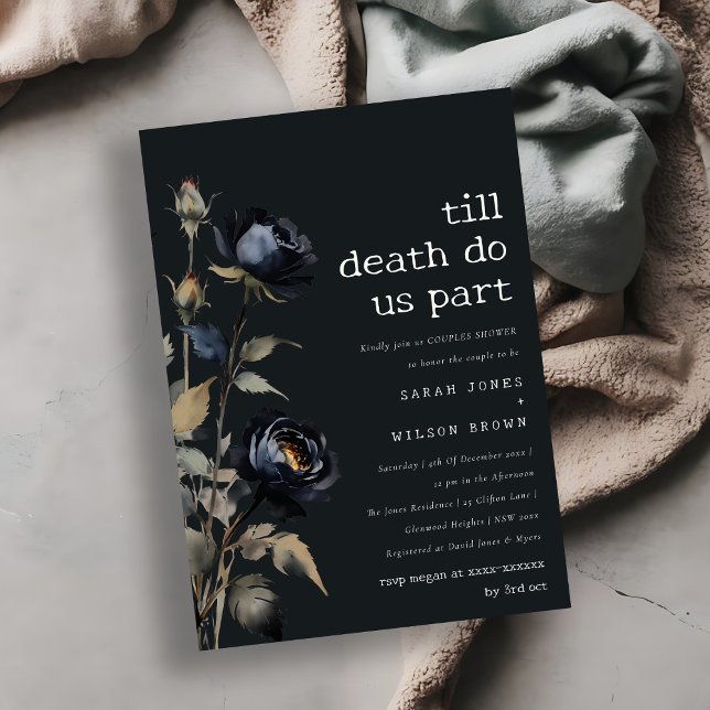 Gothic Dark Watercolor Black Rose Couples Shower Invitation (Creator Uploaded)