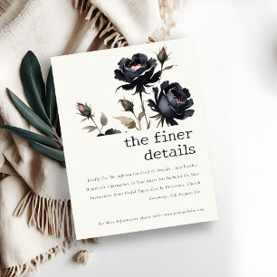 Gothic Dark Watercolor Black Rose Wedding Detail Enclosure Card