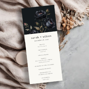 Gothic Dark Watercolor Black Rose Wedding Program Invitation