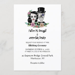 Gothic Day of Dead Skulls Bride & Groom Invitation