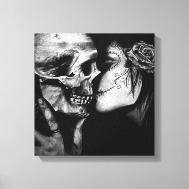 Gothic Day of the Dead Black and White Skull Canvas Print (Front)