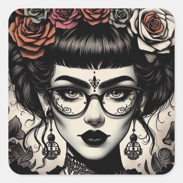 Gothic Day of The Dead Girl Square Sticker (Front)