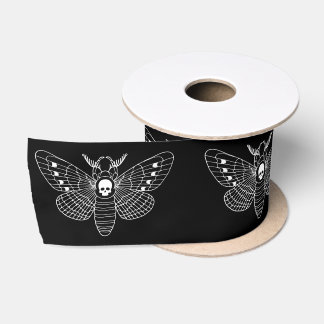 Gothic Death Head Hawk Moth Black and White Satin Ribbon