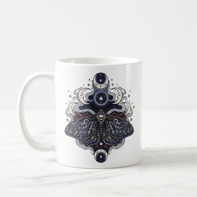 Gothic Death Moth and Moon Phases Coffee Mug (Left)