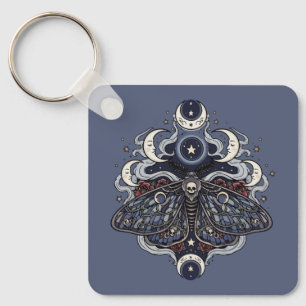 Gothic Death Moth and Moon Phases Key Ring