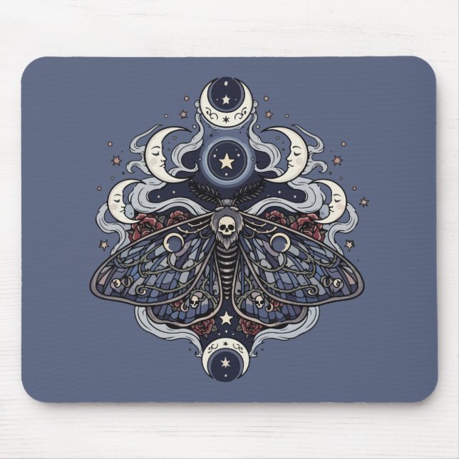 Gothic Death Moth and Moon Phases Mouse Mat (Front)