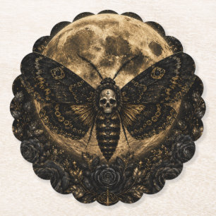 Gothic Death Moth Wedding - Dark Romance Paper Coaster