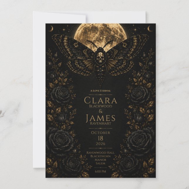 Gothic Death Moth Wedding - Dark Romance Romance Invitation (Front)