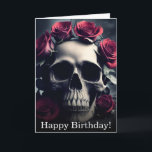 Gothic Death Skull and Roses Birthday Card<br><div class="desc">A dark and gothic painting of a human skull surrounded by pale gothic roses and petals, featuring a creepy desaturated gothic atmosphere and otherworldly atmosphere, this birthday card is perfect for lovers of dark gothic skulls and dark romantic gothic flowers and roses, giving a unique birthday message with this unique...</div>