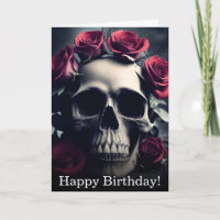 Gothic Death Skull and Roses Birthday Card