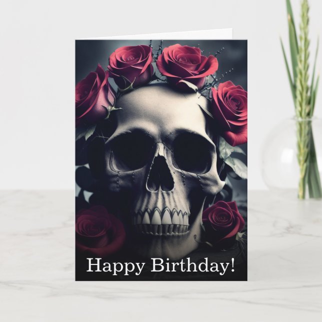 Gothic Death Skull and Roses Birthday Card (Front)