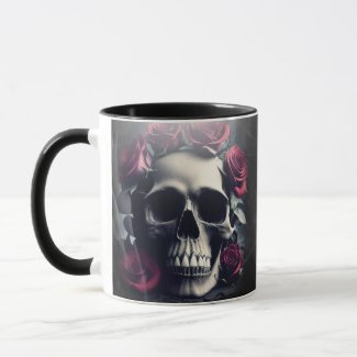 Gothic Death Skull and Roses Coffee Mug