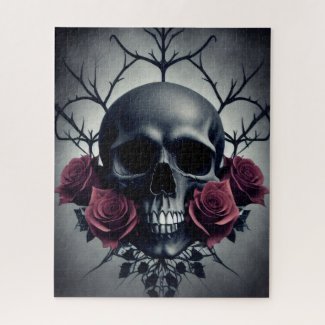 Gothic Death Skull and Roses Floral Sigil