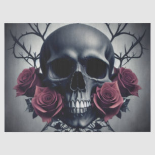 Gothic Death Skull and Roses Floral Sigil Tissue Paper