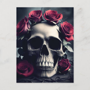 Gothic Death Skull and Roses Postcard