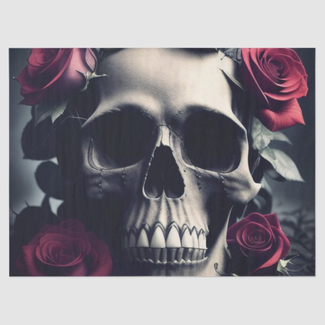Gothic Death Skull and Roses Tissue Paper (Front)