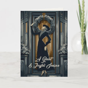 Gothic Deco Dark Academia Wreath Holiday Card