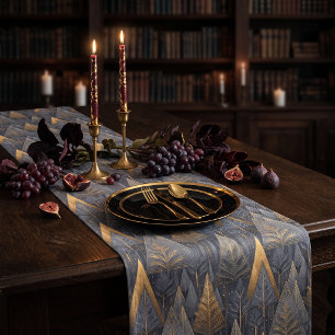 Gothic Deco Gold Geometric Trees Short Table Runner