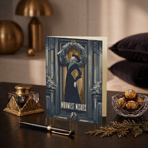 Gothic Deco Modern Wreath Holiday Card