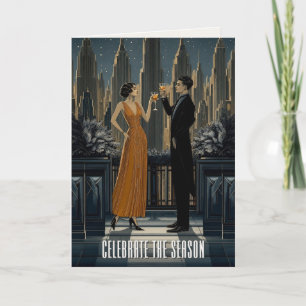 Gothic Deco Skyline Toast Modern Holiday Card