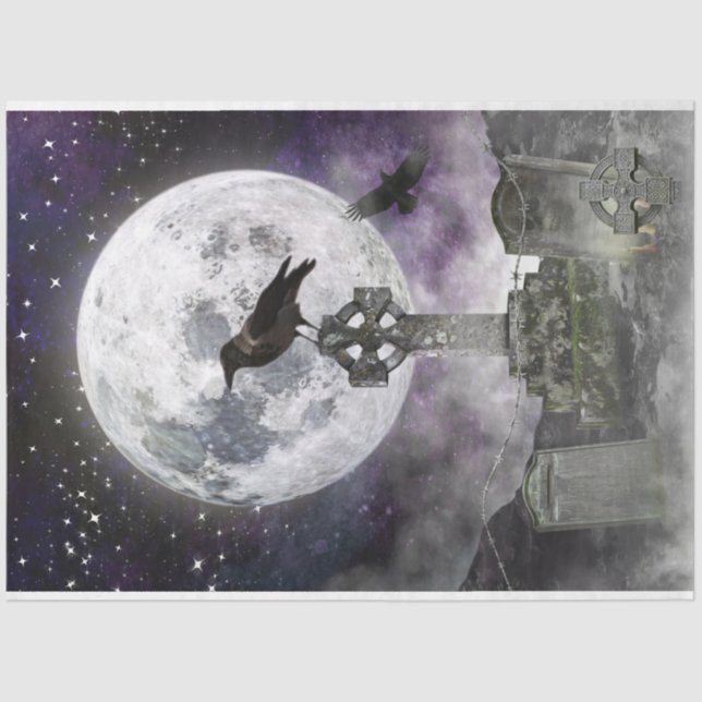 Gothic Decoupage Raven & Full Moon Tissue Paper (Front)