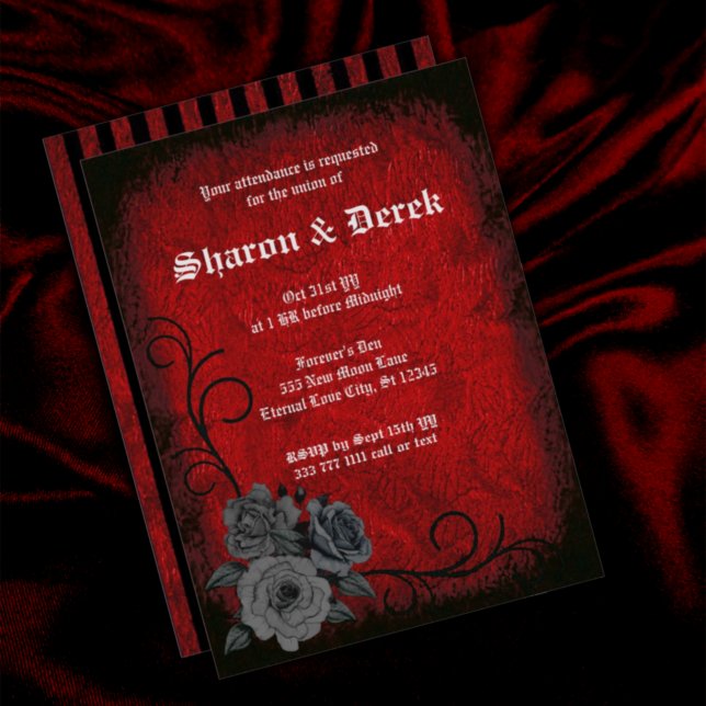 Gothic Deep Red Black Roses Wedding Invitation (Creator Uploaded)