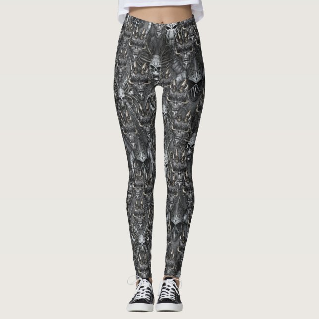 Gothic Demons and Skulls Devil Satanic Gamers Leggings (Front)