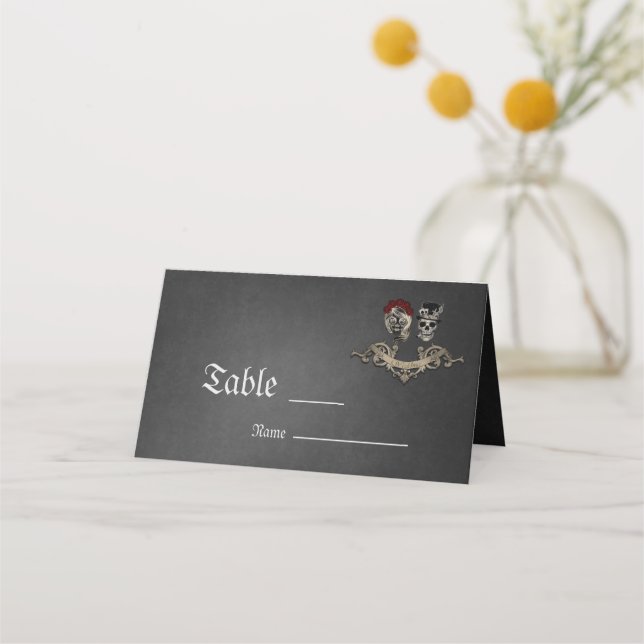 Gothic design with cool skulls place card (Front)