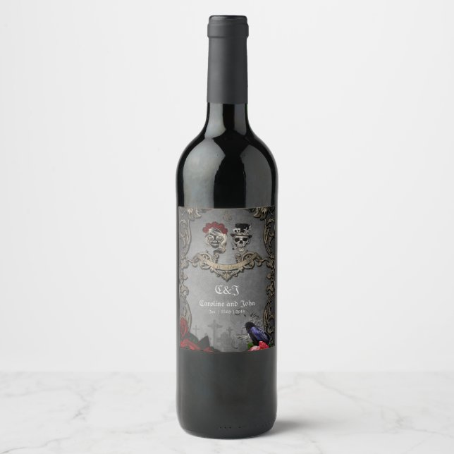Gothic design with cool skulls  wine label (Front)