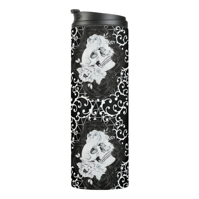Gothic design with skulls and black roses thermal tumbler (Rotated Right)
