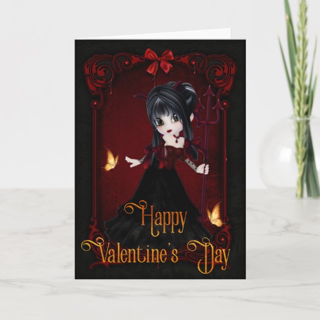 Gothic Devil Girl Happy Valentine's Day Card 1 (Front)